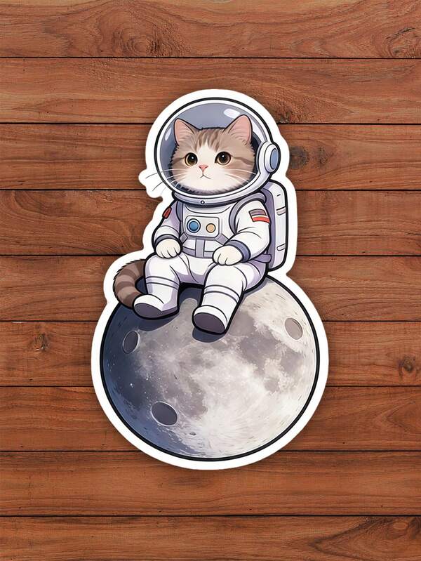 1pc Astronaut Cat Funny Sticker - Unique Cute Space Themed Sticker Suitable For Decorating Laptops, Water Bottles, Notebooks, Etc. Stickers Scrapbook Supplies Funny Stickers Scrapbooking Supplies Kindle