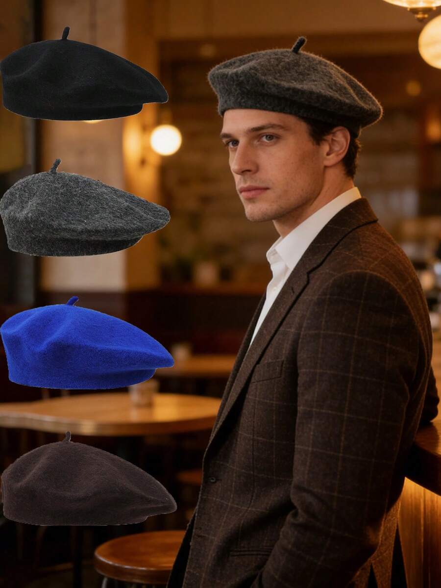 1pc Men's Solid Color Casual Beret Hat, Versatile Painter Cap Suitable For Daily, Leisure, Outdoor, And Work - Multicolor - View 1