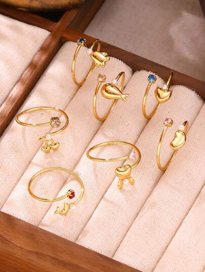 1枚时尚不锈钢开口戒指，适合女性日常佩戴