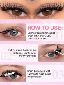 640片装30+40+50+60D卷翘度假睫毛册，混合长度簇状假睫毛，可重复使用，自然蓬松，DIY睫毛嫁接，提升妆容，适合日常、派对、旅行、节日礼物，手工制作，猫眼假睫毛 - D - 查看 10