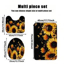 1pc Nordic Style Faux Wool Sunflower Floral Print 3-Piece Bathroom Set/Bath Mat/Non-Slip Rug, High-Quality Faux Wool Material, Soft, Comfortable, Non-Slip, Suitable For Bathroom, Toilet And Other Areas - Multicolor - View 3