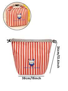 时尚通勤彩色条纹收纳袋，卡通杂物整理袋，大容量便携旅行化妆品洗漱包，方便外出旅行衣物内衣隔离袋，旅行贴身衣物收纳袋，多功能密封扣保温午餐包，药品收纳袋午餐盒保冷袋防水野餐户外野餐包女士午餐包学习用品露营必备 - 彩色 - 查看 14