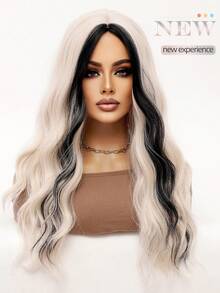 clouder Peluca larga ondulada y rizada de fibra sintética resistente al calor con flequillo central, de color negro con destellos dorados, estilo gótico punk, adecuada para uso diario, cosplay, estilo callejero, fiestas, festivales de música, estética Y2K, estilo académico de vanguardia y looks de moda punk moderno - Resaltar negro - Ver 12