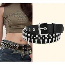 1pcs Niche Rivet Belt - Metal Spike Design, Punk Style/Unique Fashion Eye-Catching Item - 黑色 - 查看 5