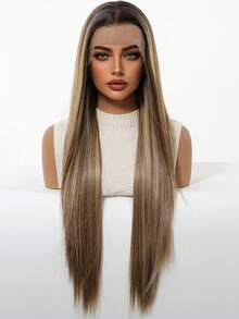 13x6蕾丝前置长直渐变棕色合成假发，适合日常、派对、化妆、舞会、情人节及其他场合。 - 彩色 - 查看 3