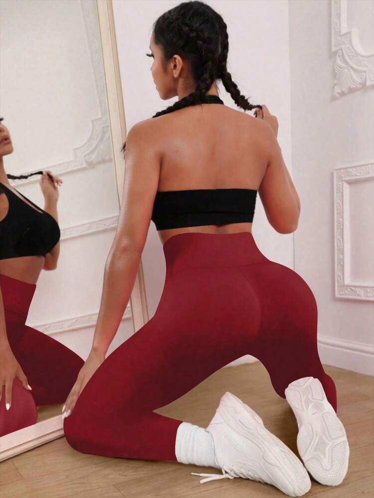 Women's High Waist Elastic Slimming Yoga Pants, Casual Daily Leggings For Summer Spring - Red - View 4