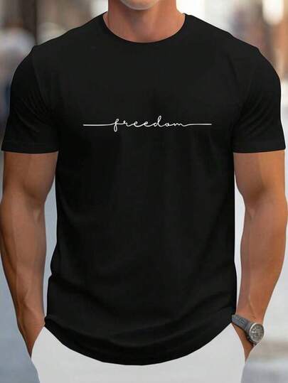 Mens Tshirts Manfinity Dauomo Men Cotton Letter Graphic Tee Men's Fashion Print Casual T-Shirt Casual Summer T-Shirt, Comfortable Outdoor Casual Wear