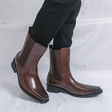 Giày bốt cao cổ bằng da chất lượng cao, giày bốt cao cổ nhẹ, giày bốt Chelsea da thời trang đường phố dành cho nam giới. - màu nâu - Xem 5