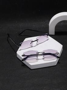 1 pieza Gafas rectangulares ligeras y sin montura de metal casual para hombres, gafas decorativas de alta calidad para uso diario - transparente - Ver 9