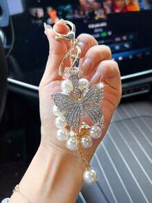 1pc Fashionable Luxurious Exaggerated Faux Pearl & Rhinestone Butterfly Keychain Car Accessories Bag Charm Backpack For School Pearl Cute Goth Y2k Christmas Gift Ideas Bag Accessories Lanyards With Id Holder Car Accessories Bag Charms PZON - 銀色 - 查看 12