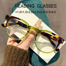Gafas de lectura ligeras con montura redonda y pequeña de moda para mujeres - Leopardo verde - Ver 8