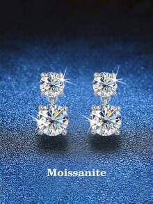 2只简约925纯银耳钉，5.0毫米2只，4.0毫米2只，0.7克拉莫桑石2颗，适合女性日常佩戴、派对、节日、情人节、母亲节、生日、婚礼、周年纪念日等场合。 - 銀色 - 查看 5