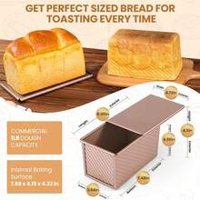 Corrugated Bread Pan With Lid, Ensures Even Heat Distribution & Nonstick Release, Perfect For Homemade Bread - Gold - View 2