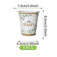 Oh Baby Eucalyptus Leaf Gold Disposable Plate, Napkin, Cup Set, Plates, Napkins And Cups Party Supplies, Serves 8 Guests, Disposable Paper Plates Party Tableware Suitable For Birthday, Wedding, Theme Party, Family Picnic - Multicolor - View 7