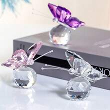 水晶蝴蝶动物摆件家居装饰桌面摆件套装，白色水晶蝴蝶+日月棱镜捕梦网生日毕业礼物 - A - 查看 5