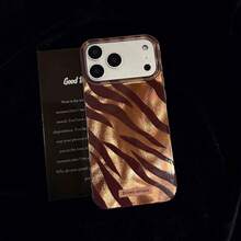 1个复古时尚闪光斑马纹和豹纹手机壳 - 兼容 17 Air、16、15、14、13、12、11、Pro Max、Plus - 棕色 - 查看 5