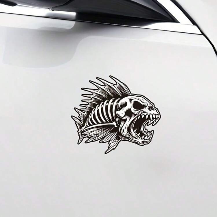 Outdoor Skeleton Fish Decal Sticker - Waterproof PVC Matte Finish, Cartoon Anime Design, Self-Adhesive Asymmetrical Shape For Car & Tackle Box Decoration - Fishing Enthusiast Gear, Fishing Stickers, Playful Graphics, Vinyl, DIY Decorators - A - View 3