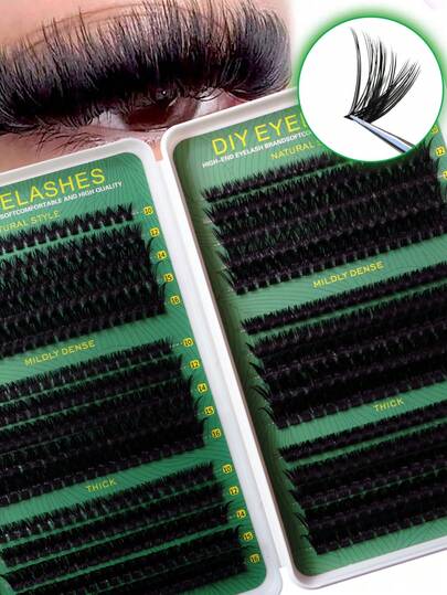 600/570/300/530 片假睫毛簇，规格：10D+20D+30D+40D+50D+60D+80D+100D+100D+120D，适用于 DIY 睫毛嫁接、单根假睫毛、DIY 睫毛嫁接教程、假睫毛簇