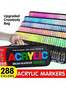 408/366/360/288/168/120/100/72/48/36/24/12色布袋,360色新款旅行绘画套装,含软毛笔、水彩颜料、马克笔、绘画艺术用品、毡尖笔、文具套装,适合神秘涂色,返校礼物 - 套裝 - 查看 6