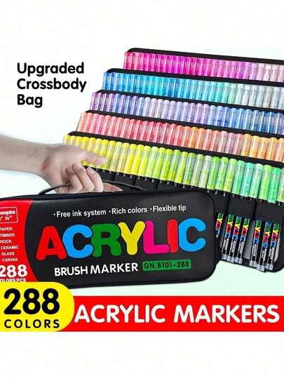 Guangna Ultra Colors Of 366/360/288colors Fabric Bag,&Happy New Year Gift For GuangNa New Suitcase 360colors Travel Painting Set Soft Brush Acrylic Paint Markers Pens, Drawing Art Supplies Felt Stationery Set, Very Suitable For Mysterious Coloring, School Opens/Back To School Season Gifts