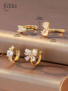 Hihho 6pcs Set Of Luxury European & American Design Hoop Earrings, Butterfly & Multi-Element Classic Retro Cubic Zirconia Earring Set, Minimalist Elegant Earrings, Suitable For Daily Stacking Or Single Wear, Great Gift Choice - Gold - View 6