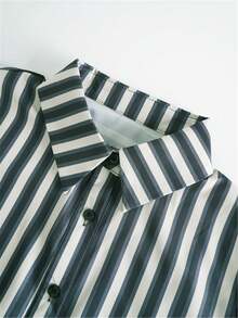 Áo sơ mi dài tay kẻ sọc thường ngày dành cho nữ có cổ và nút cài, dáng ôm vừa vặn cho mùa xuân và mùa thu - Áo thời trang nữ trưởng thành | Áo cánh họa tiết sọc | Áo sơ mi cài nút dễ thương - màu đen - Xem 5