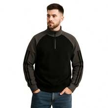 Half-Zip Two-Tone Sweatshirt, Plain, Soft, Warm - Lead/black - View 1