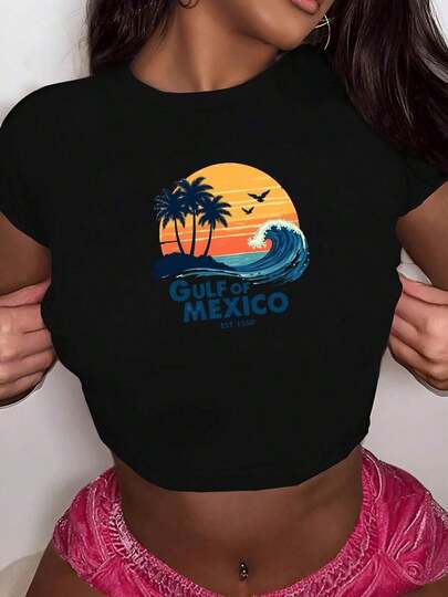 Retro Sunset Fashionable Women's Short Sleeve T-Shirts