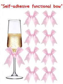 Decoración de lazo de cinta de satén rosa, empaque de regalo, adecuado para botellas de champán, pasteles, dulces, manualidades DIY, regalos, bodas, baby showers, despedidas de soltera, Navidad, cumpleaños, fiestas al aire libre, campamentos, Halloween y talla grande - Varios colores/estilos aleatorios - Ver 24