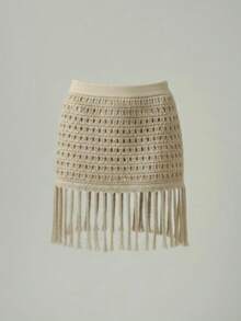 Beach Cover-Up Knitted Crochet Skirt With Fringe - Summer Fashion - 沙 - 查看 3