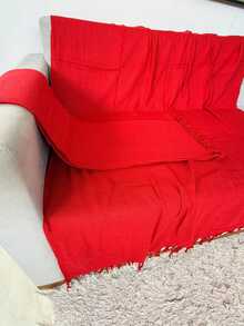 Set Of 2 Throws For Sofa Or Bed, 100% Cotton, Size 210x120, Decorative And Protective Cover For A New And Elegant Home - 紅色 - 查看 6