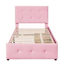 Upholstered Bed 90 X 200 Cm, Slatted Bed With Headboard And Two Drawers, Soft Velvet Fabric, Beige Single Bed, Children's Bed, Junior Bed, Guest Bed (Pink) - Pink - View 6