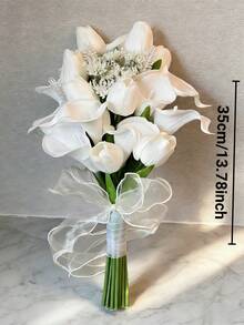 浪漫白色郁金香人造花束，婚礼摄影道具，新娘捧花，婚礼，情人节，家居装饰，礼物，生日，毕业典礼 - 彩色 - 查看 11