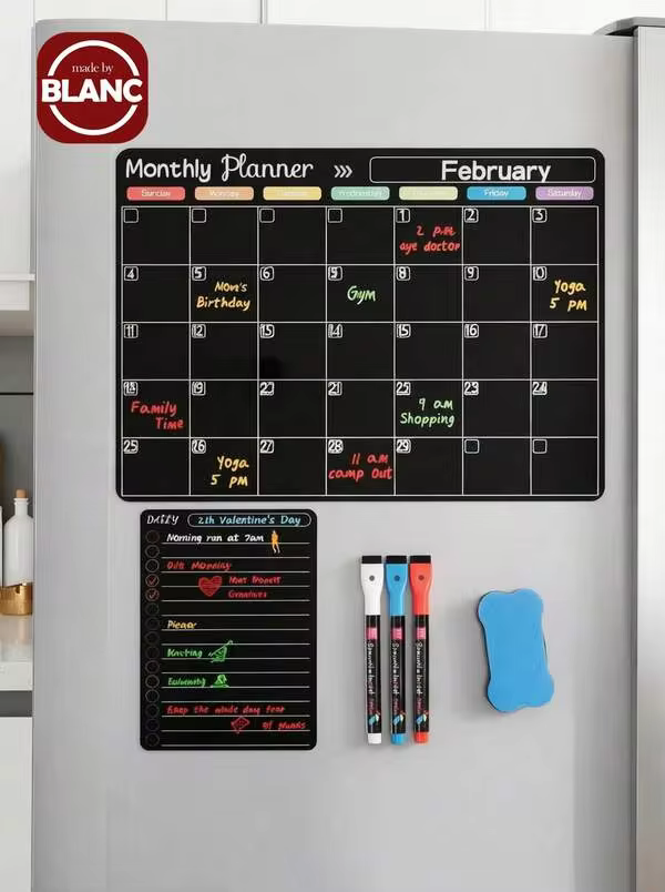 Magnetic Erasable Refrigerator Calendar, Monthly Meal Planner And Today's Menu Whiteboard, 2pcs Fridge Chalkboard, Suitable For Kitchen Office, Includes 3 Marker Pens And 1 Eraser