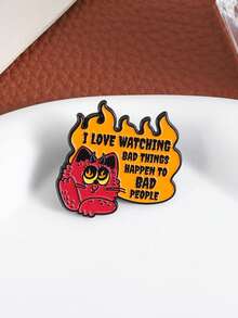 1PC Punk Red Devil Cat Brooch Enamel Pins I Love Watching Bad Things Happen To Bad People Brooches Backpack Lapel Badge Jewelry Gift - Multicolor - View 7