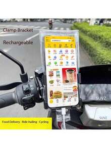 新款通用手机防水袋，适用于外卖骑手，带夹子支架、触摸屏保护套和防雨罩。 - 無色 - 查看 2