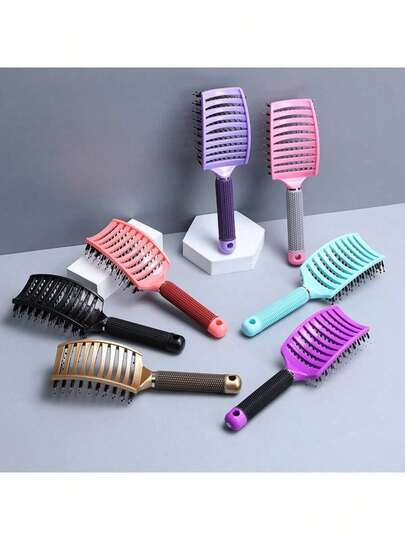 مشط تدليك فروة الرأس ذو الأسنان الواسعة، فرشاة شعر نايلون للرجال، فرشاة تجعيد الشعر المبلل للنساء، فرشاة فك التشابك، فرشاة شعر ذات أسنان واسعة، فرشاة لتعزيز التجعيد، فرشاة تدليك مرنة مضادة للكهرباء الساكنة، مناسبة لأدوات تصفيف الشعر في صالون الحلاقة