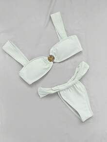 女士Y2K比基尼套装，上衣饰有海星环吊带，下装为丁字裤。比基尼浪漫时尚，适合泳池派对、沙滩派对、下午茶、野餐以及海滩活动、聚会和日常穿着。 - 白色 - 查看 1