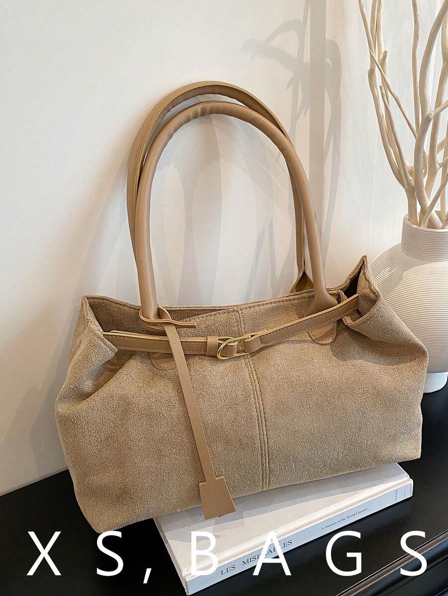 时尚新款复古哑光大容量通勤单肩腋下手提包（女士款） - 卡其色 - 查看 1