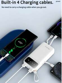 Portable Power Bank, 10000mAh/20000mAh High-Capacity Battery, Compact And Portable, Built-In 4-In-1 Cable Support, Ideal For Daily Commutes, Home Use, Travel, And More. - White - View 2