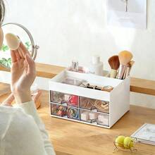 1个带抽屉的化妆品收纳盒，大容量化妆品整理盒，化妆刷收纳架，适合存放口红、珠宝、美甲用品、护肤品，可用于浴室梳妆台、桌面装饰、文具、返校用品、节日礼物等。 - 彩色 - 查看 2