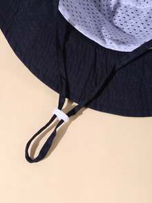 儿童纯色抽绳渔夫帽，1顶，尺寸可调节，户外防晒休闲帽，适合男孩女孩，春秋季、旅行、海滩等场合。 - 藏青 - 查看 4