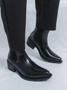 2026 New Fashion Men's Chelsea Boots, Motorcycle Boots, Versatile Casual Shoes, Autumn/Winter Korean Style, Comfortable Spring Cowboy Boots, Minimalist Riding Boots, Summer One-Piece High-Top Derby Shoes, Retro Designer Dress Shoes For Daily, Party, Date, Gift, Pointed Toe Mid-Calf Boots - Black - View 9