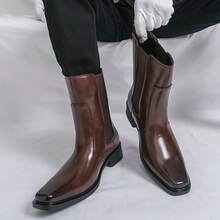 Giày bốt cao cổ bằng da chất lượng cao, giày bốt cao cổ nhẹ, giày bốt Chelsea da thời trang đường phố dành cho nam giới. - màu nâu - Xem 1