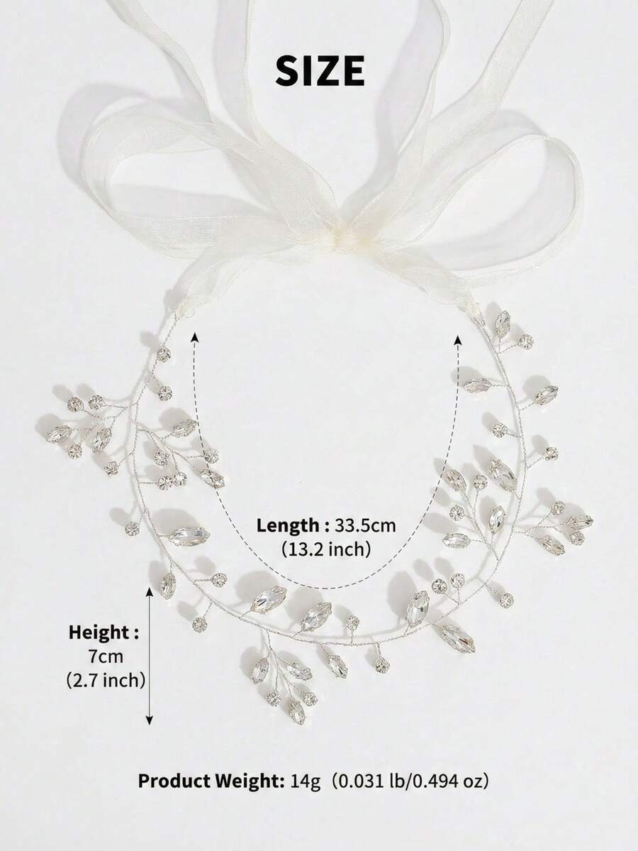 Crystal Decorated Headband With Ribbon, Elegant Silver Bridal Headpiece Suitable For Wedding, Prom And Photography