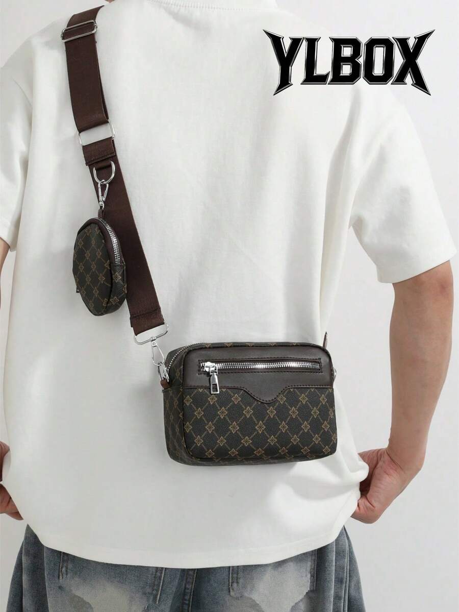 2pcs Embroidered Strap Men's Mini Keychain Pouch Valentine's Day Valentine'S Day Phone Bag - Rust Brown - View 1