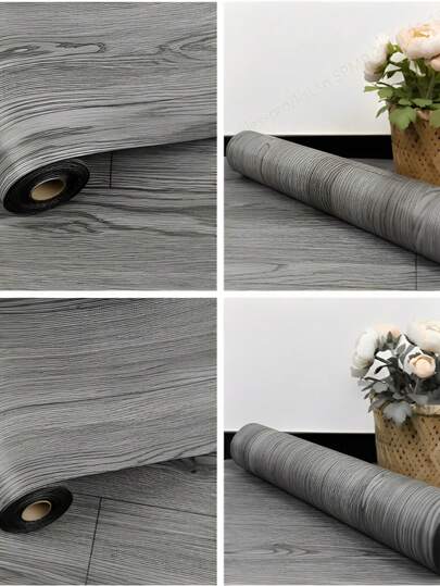 1 Roll Gray Wood Grain Peel And Stick Vinyl Flooring/Wall Decal - Easy To Install, Self-Adhesive, Suitable For Home Renovation, Great For Living Room, Kitchen, Bathroom, Bedroom Decor, Home Decoration, Art Wall