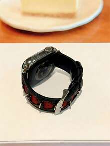 Compatible With Apple Watch Burgundy Heart Design Leather Strap 38/40/41/42/44/45/46/49mm, For Ultra/SE 2/SE 1/Series 11/10/9/8/7/6/5/4/3/2/1 - Love - View 2