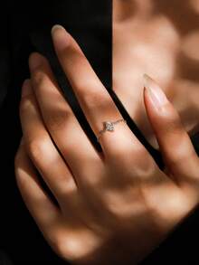 1pc 925 Sterling Silver Fashion Geometric Rhombus Shape CZ Link Chain Adjustable Rings For Women Wedding Engagement Jewelry - Silver - View 3