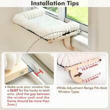 Cat Window Sill Perch,A Sturdy Wood & Metal Frame Supports A Plush, Cushioned Bed. The Zippered Cover Is Removable For Easy Cleaning. Ideal For Any Cat.Medium, White. - Kích thước trung bình (21,7''x15'') - Xem 4